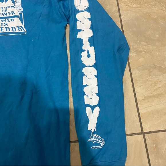 Stussy Power is Freedom Long Sleeve Cyan Blue T Shirt Men’s size XL - Picture 2 of 5